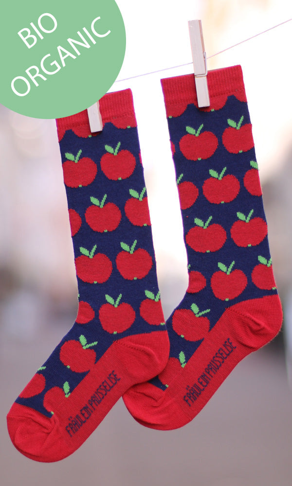 Kinder Kniestruempfe Apfel rot blau