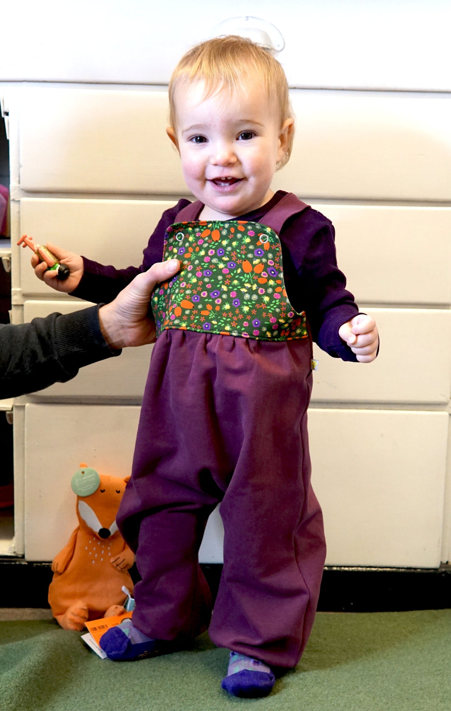 Latzfratz dungarees with millefleurs olive and mauve by Fräulein Prusselise