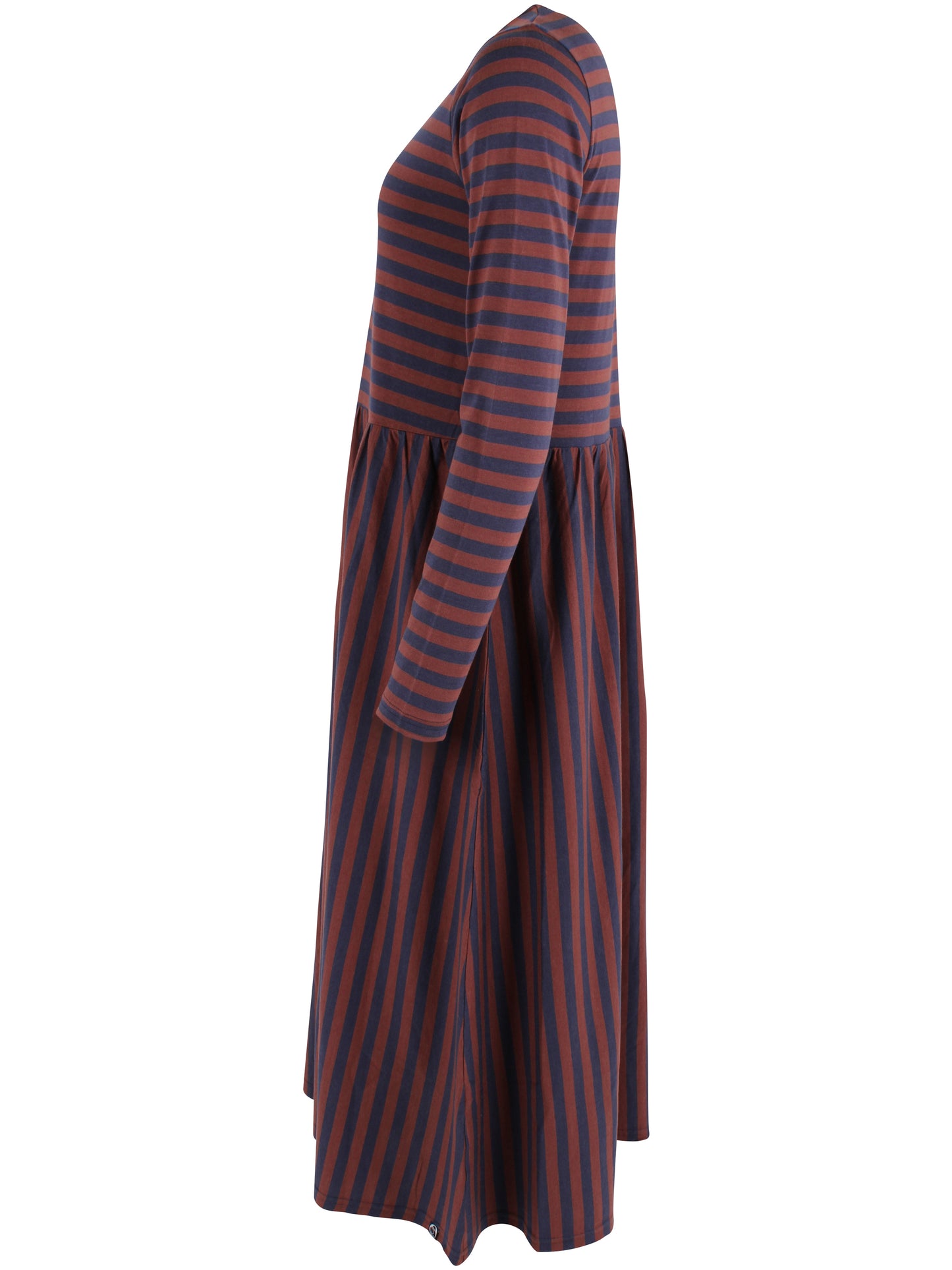 Jersey Ringelkleid mit langen Ärmeln von Danefae, blau und bordeau.