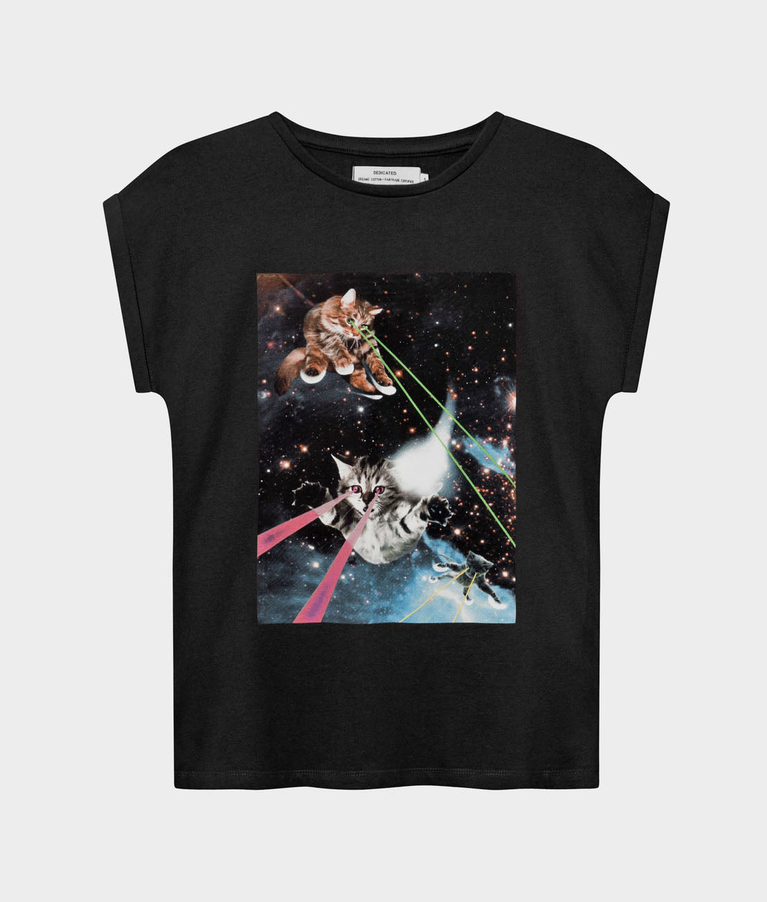 Cooles Dedicated T-Shirt mit Visby Laser cats Motiv in schwarz.