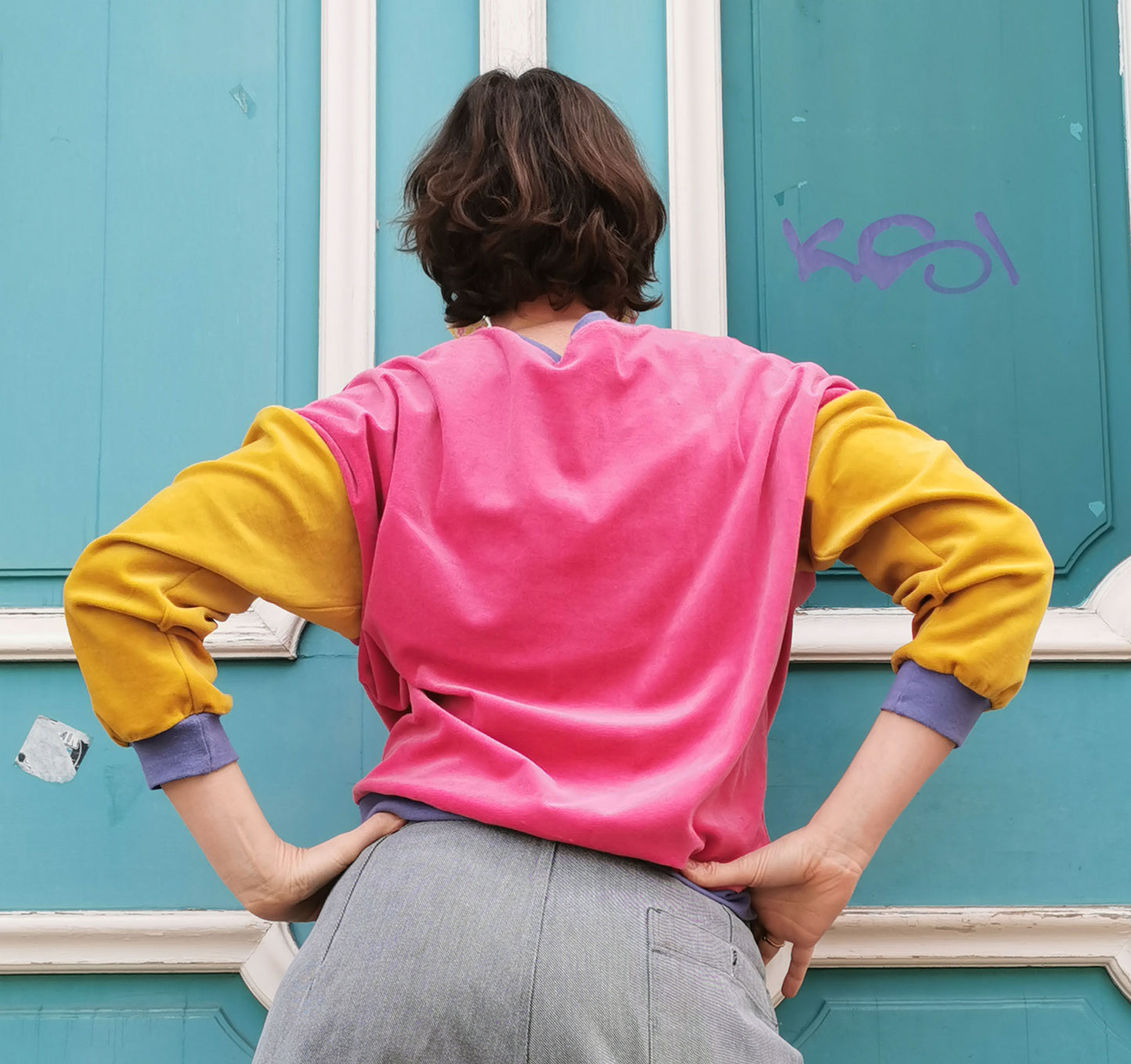 Nicky Sweater Colourblock in den Farben 80ies pink/gelb/lila von Fräulein Prusselise