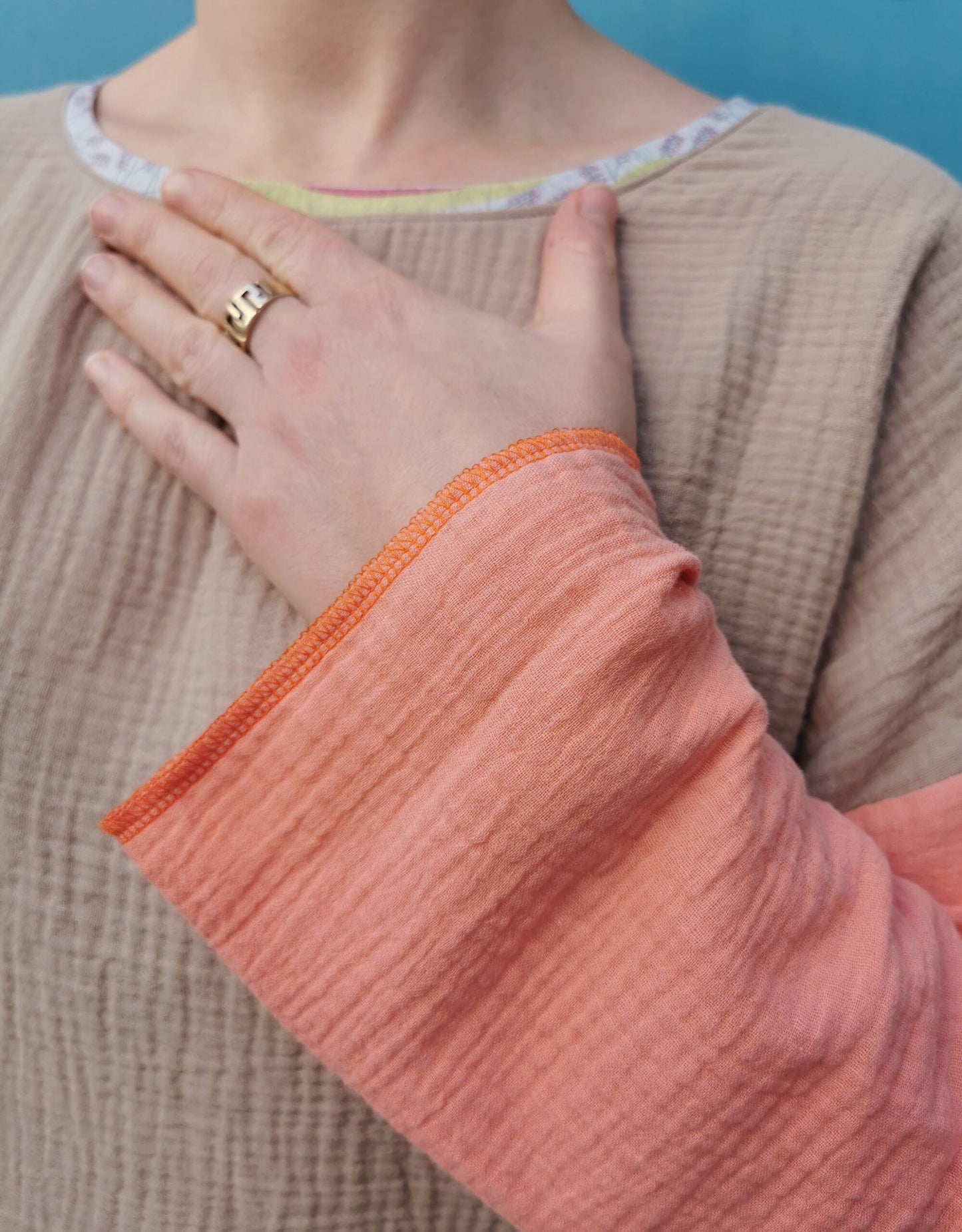 Damentop Musselin beige/lachs