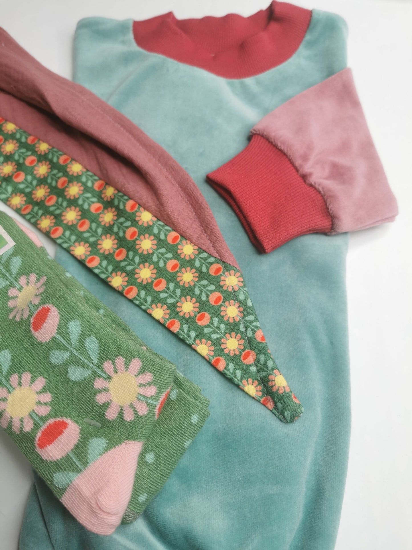 Kinder Nicky Sweater Colourblock mint/rosa/rot von Fräulein Prusselise