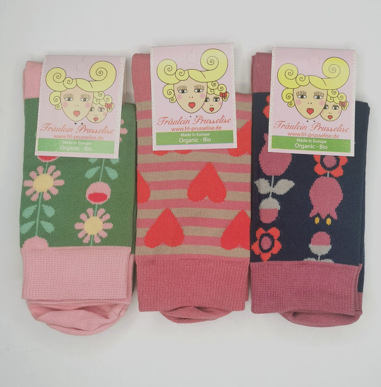 3er Spezial "Mama ist die Beste" Socken mit Herzen und Blumenstraoß von Fräulein Prusselise