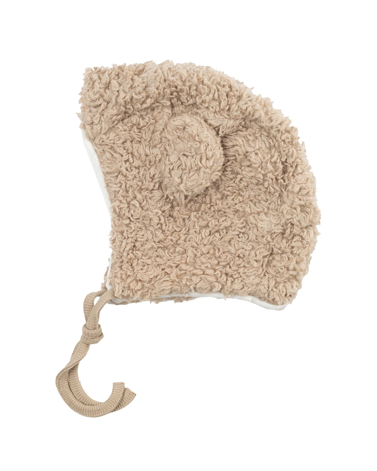 Baby Mütze aus Teddy Plüsch mit weichem Merino Innenstoff beige von Wooly Organic