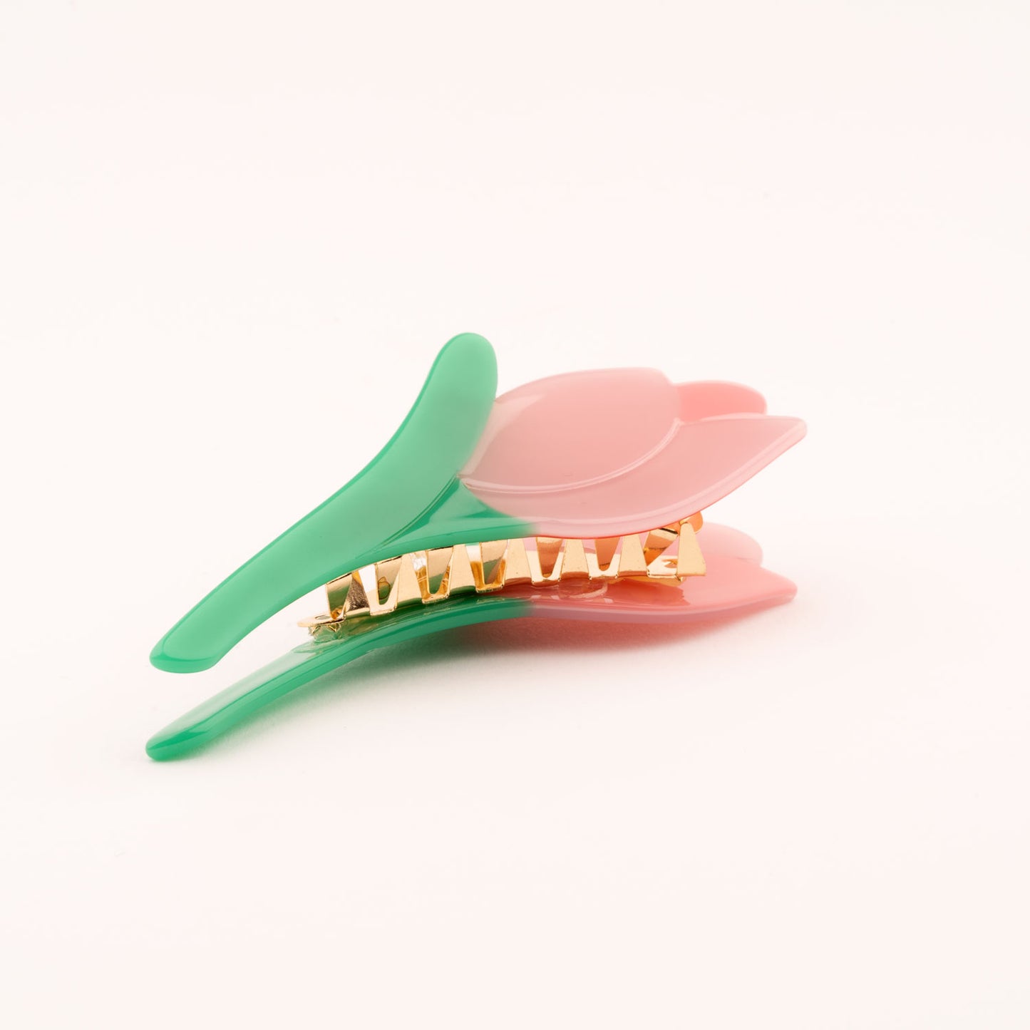 Frühlingshafte Tulpenhaarspange von Coucou Suzette in zartem rosa und grün