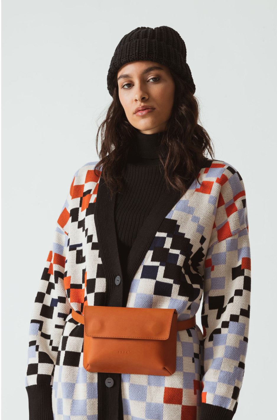 Mütze aus Biobaumwolle schwarz Grobstrick.