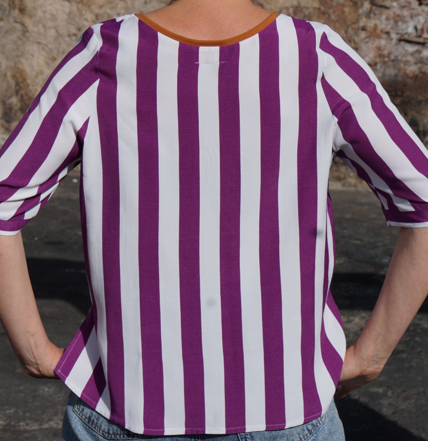 Bluse aus RETRO Stoff 80ies UNIKAT STREIFEN von Fräulein Prusselise