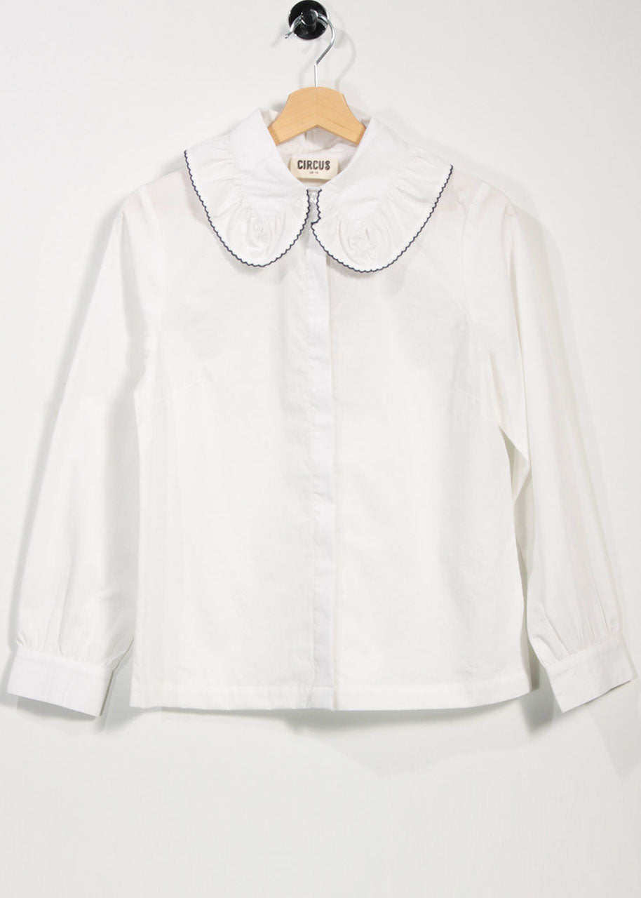 Damenbluse Cirkus weiss mit grossem Kragen