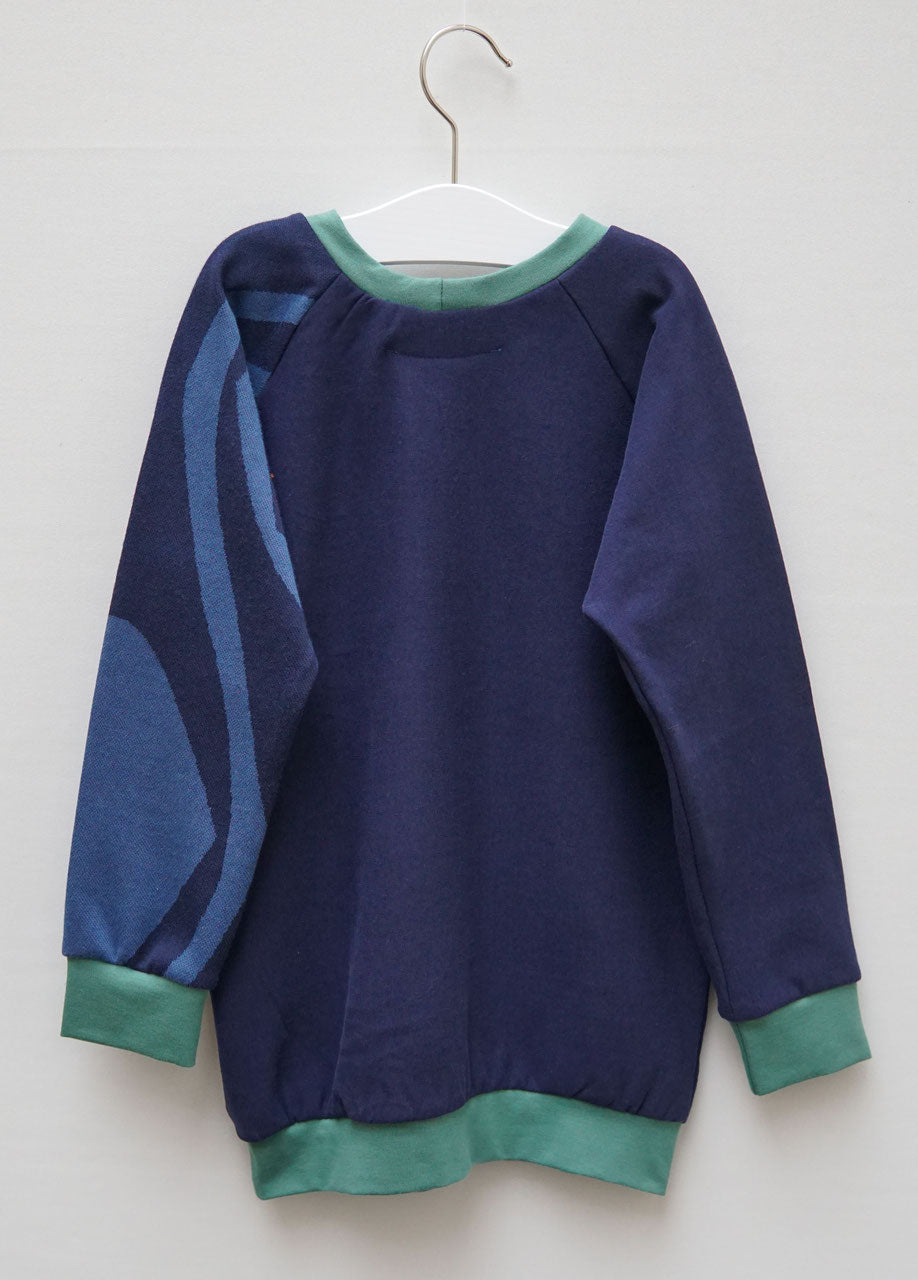 Kinder Sweatshirt Jacquard aermel blau hinten