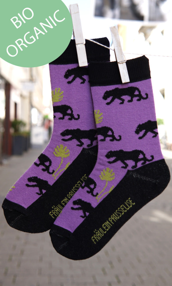 Kindersocke Panther lila schwarz