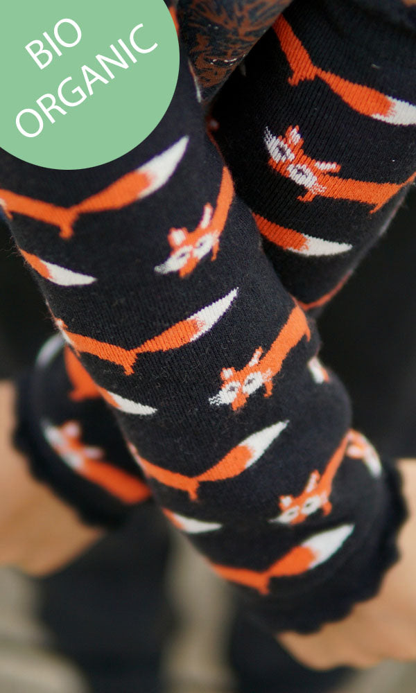 Einzigartige Frottee Stulpen mit Füchsen in  schwarz.