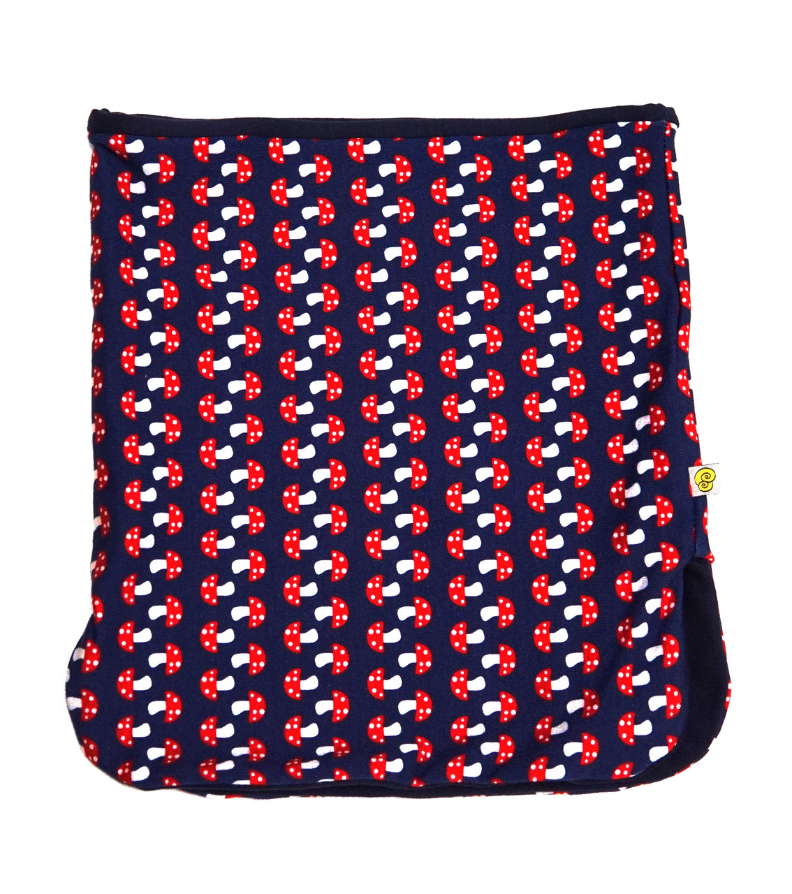 Sueßer Loop Schal für Kinder mit schönem Fliegenpilz Muster, in der Farbe dunkelblau.