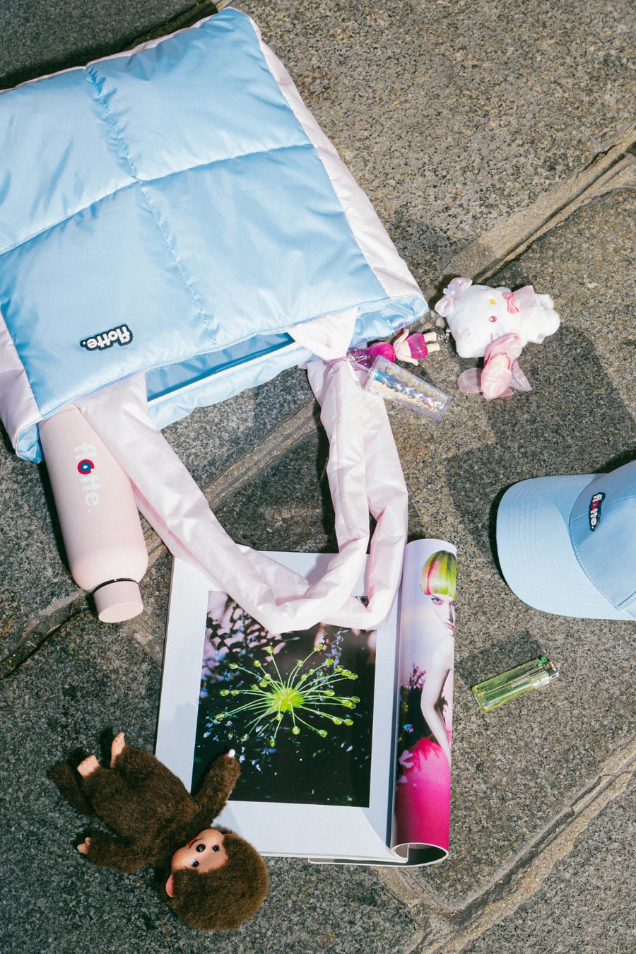 Puffy Tasche von der Marke Flotte, Tragecomfort, weich und leicht in candy Look hellblau und rosa.