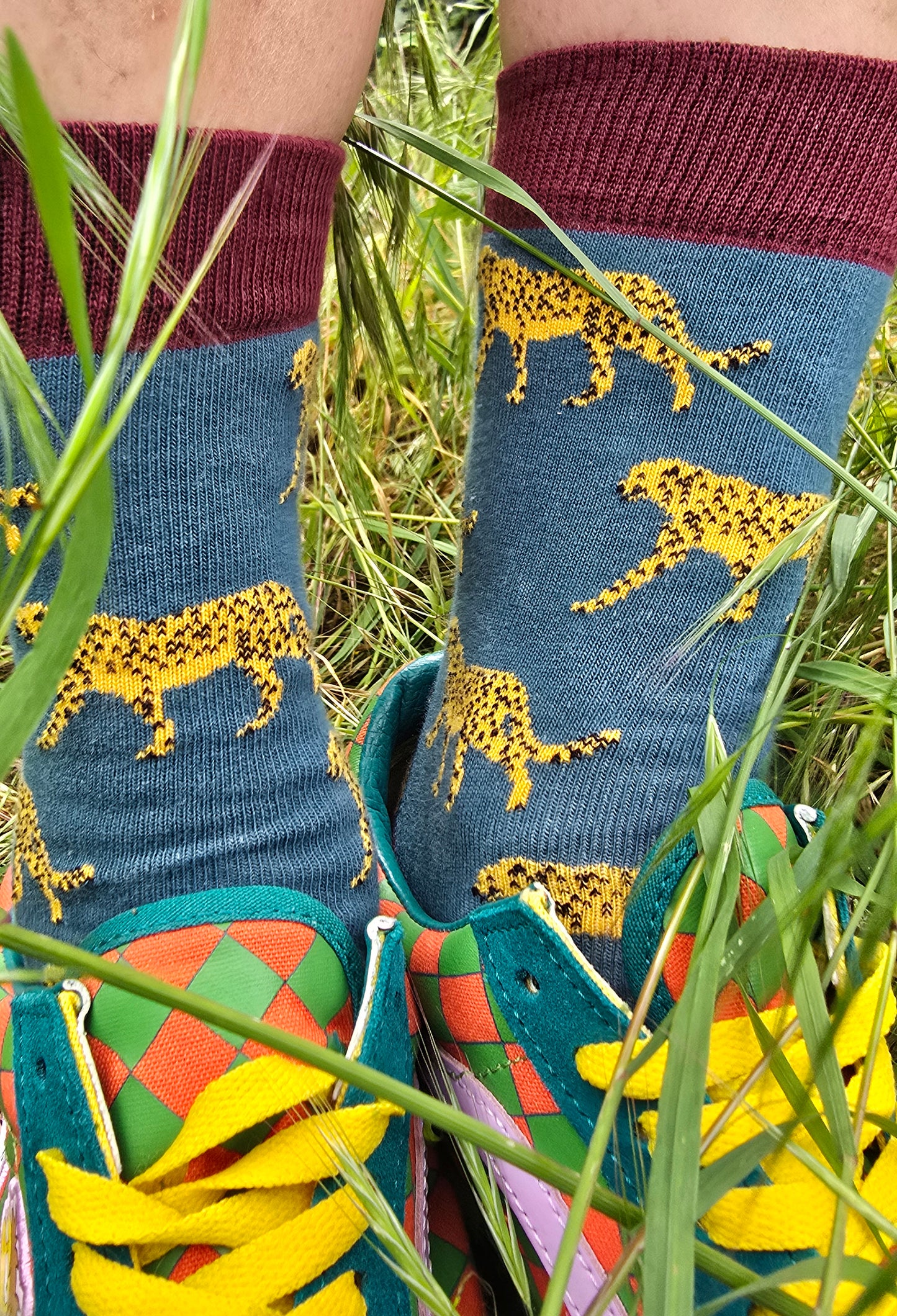 Gepard Socke petrol/bordeaux von Fräulein Prusselise