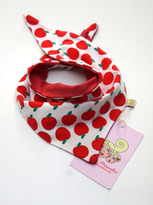 Baby Halstuch mit sueßem Aepfelchenmuster in rot und weiß.