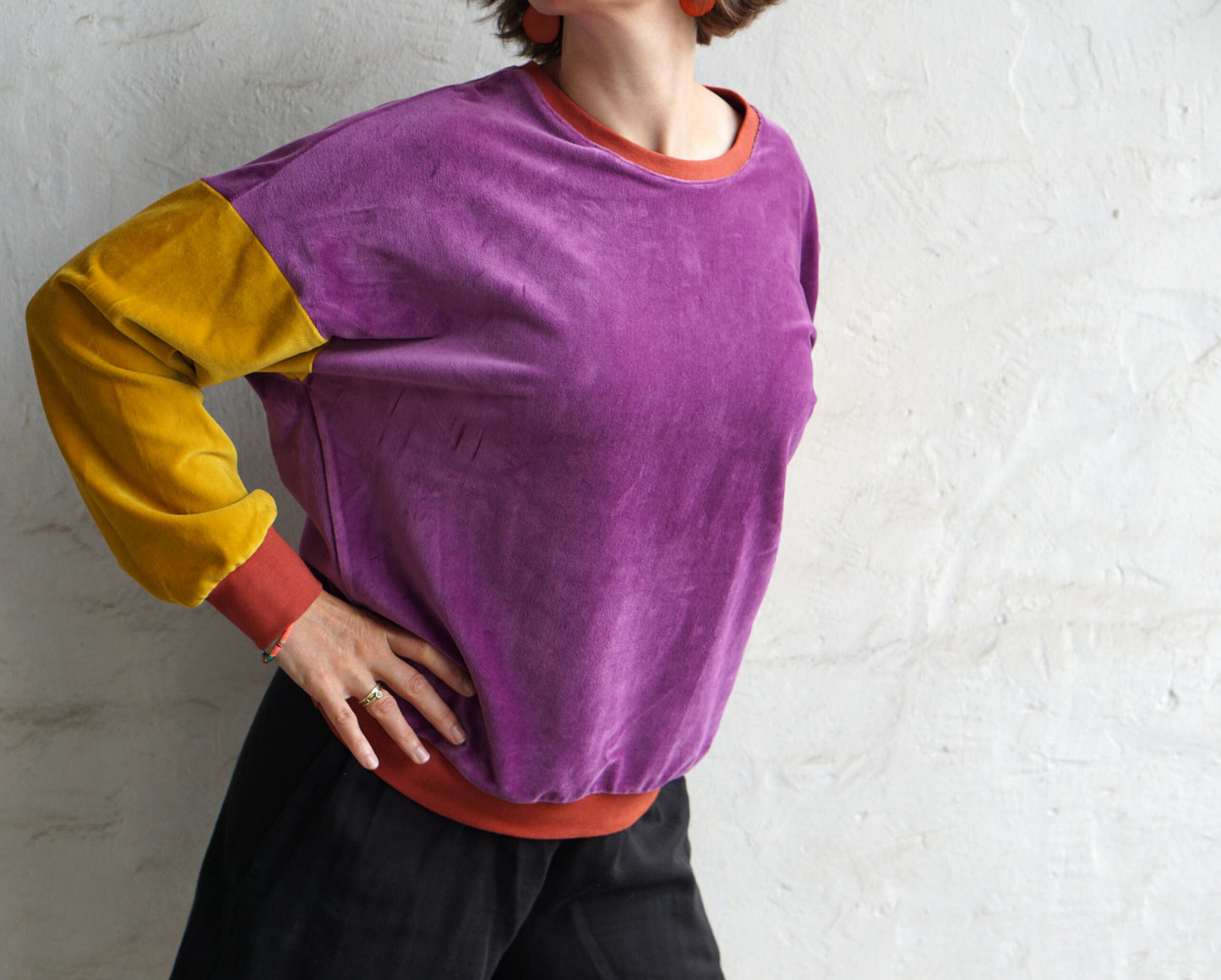 Nicky Sweater Colourblock purple/yellow/terracotta by Fräulein Prusselise