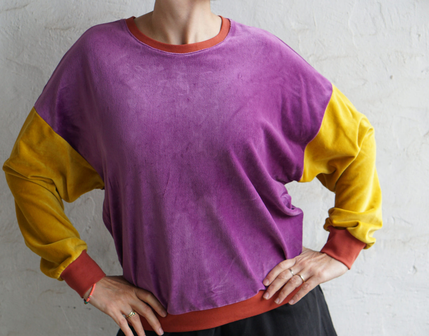 Nicky Sweater Colourblock purple/yellow/terracotta by Fräulein Prusselise