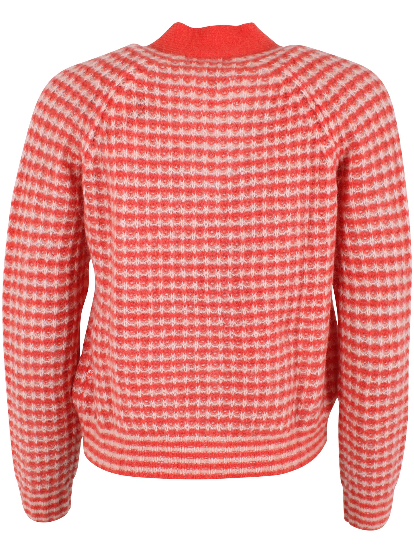 Strick Cardigan in kuscheliger Alpacka olle mit Karomuster und abgesetzter koralle Knopfleiste