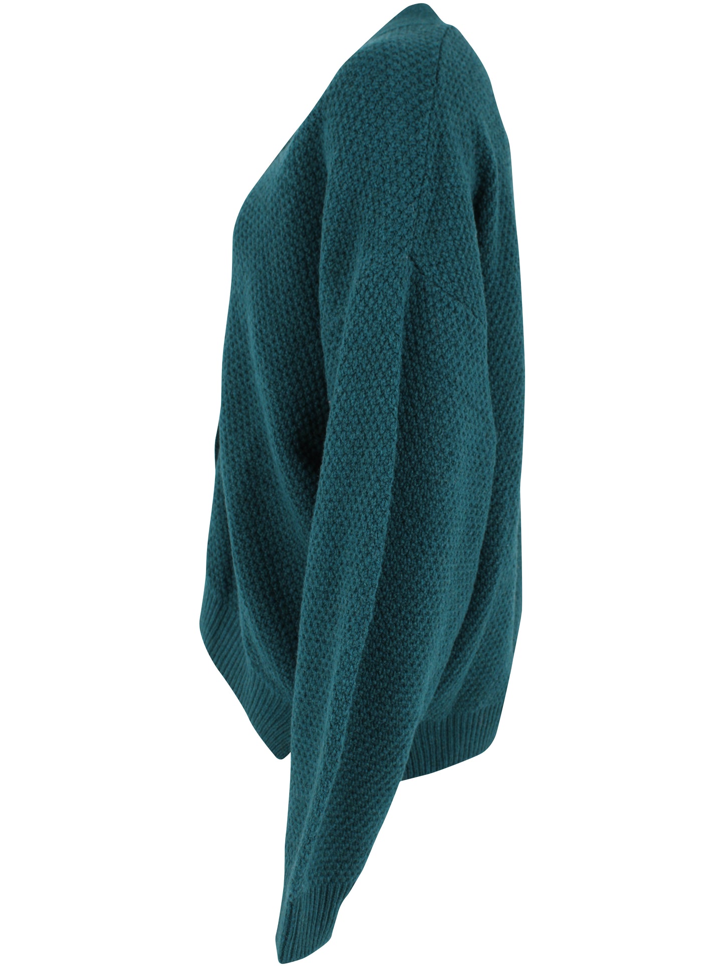 Carigan aus kuscheliger Wolle, loose fit im Perlmusterstrick mit Rippbündchen und drei Knöpfen, Petrol.