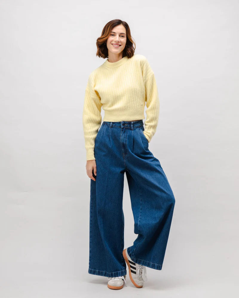 Wide leg denim pleated trousers from Brava