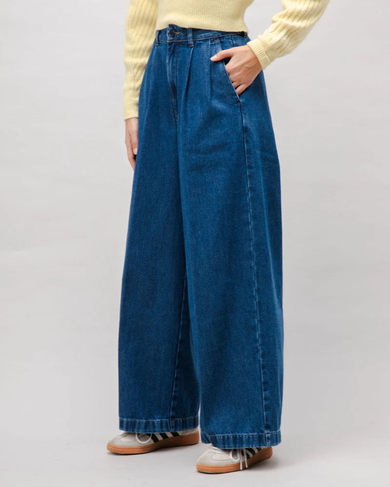 Wide leg denim pleated trousers from Brava