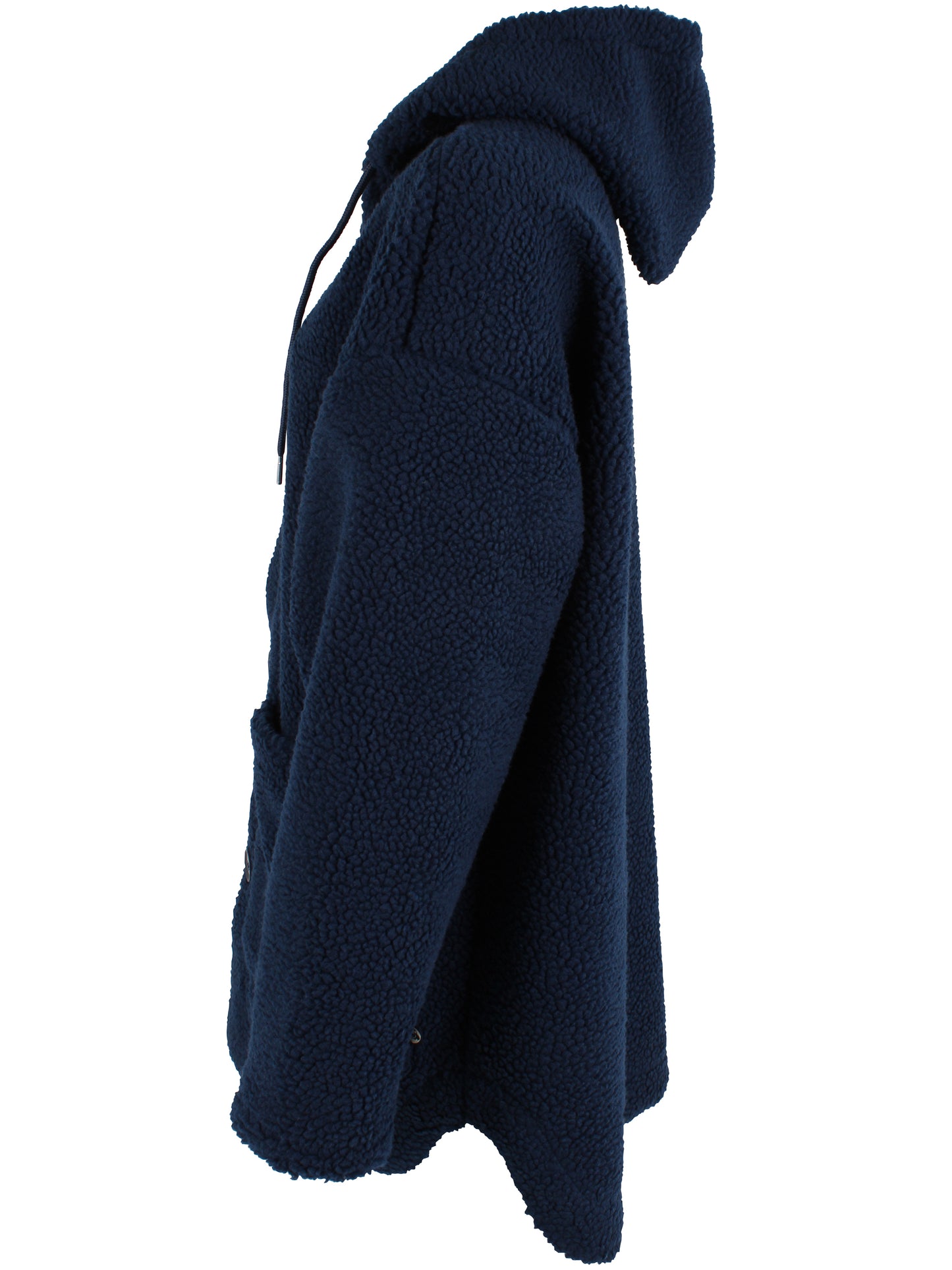 Kuschelige Teddy Feece Jacke mit Knöpfen und Kapue in navy-blau.