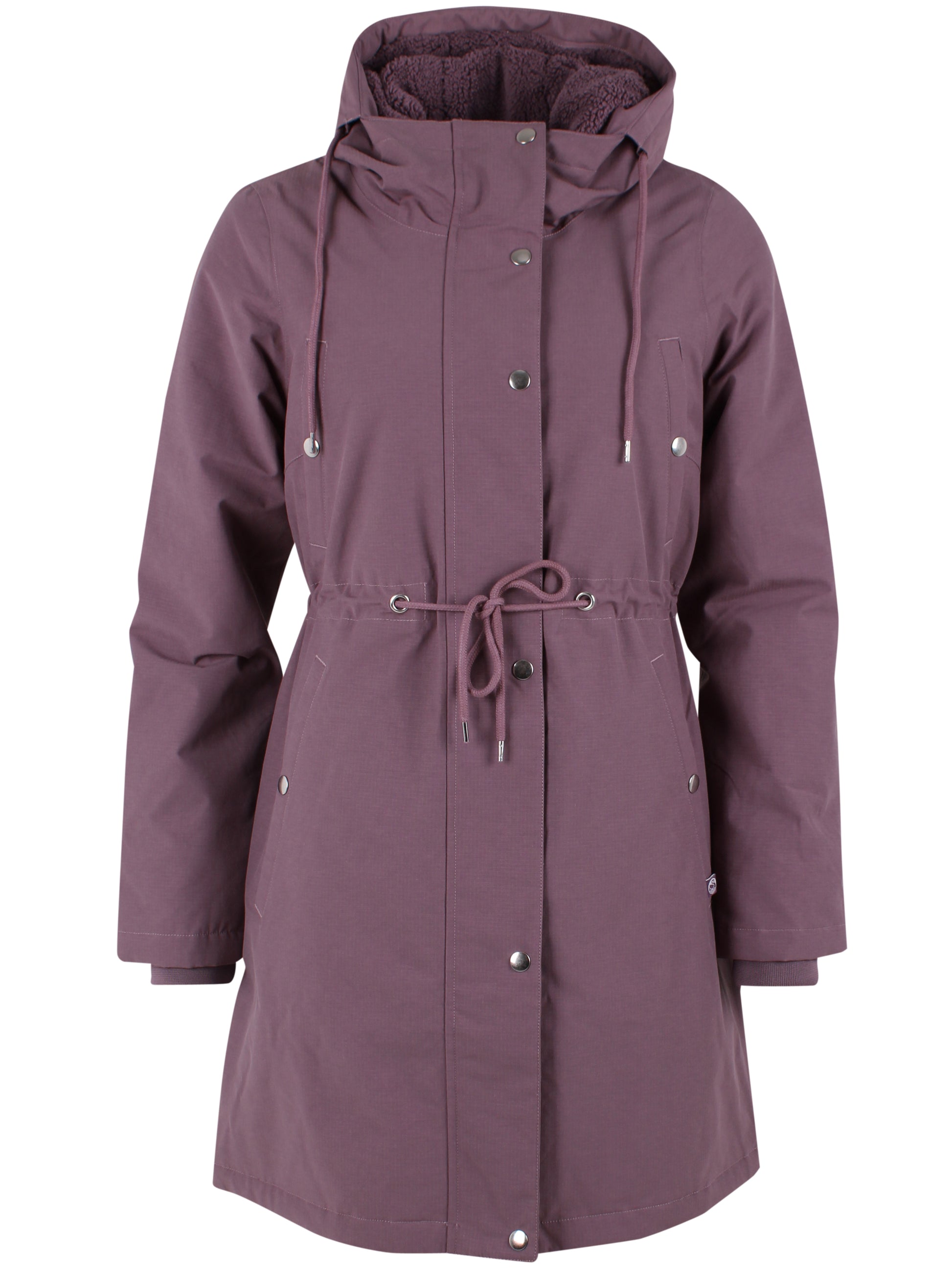 Winterparka mit Kordelzug in Taille, Kapze und großen Taschen in feinem Pflaume, klassisch, schnörkellos, zeitlos.