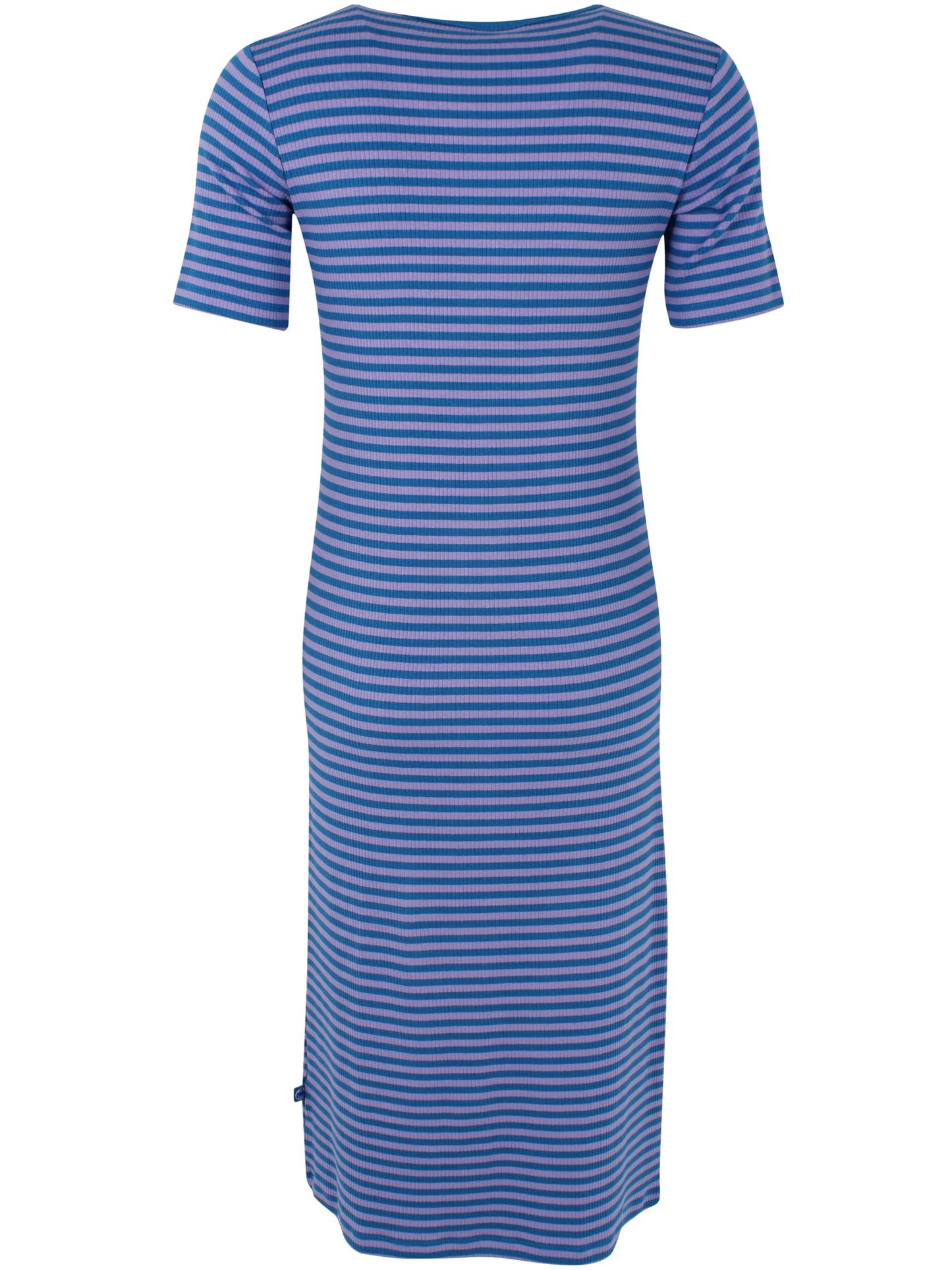 Damen Kleid kurzarm mit Ringeln in blau und lila aus schwerer Rib-Qualität Baumwolle.