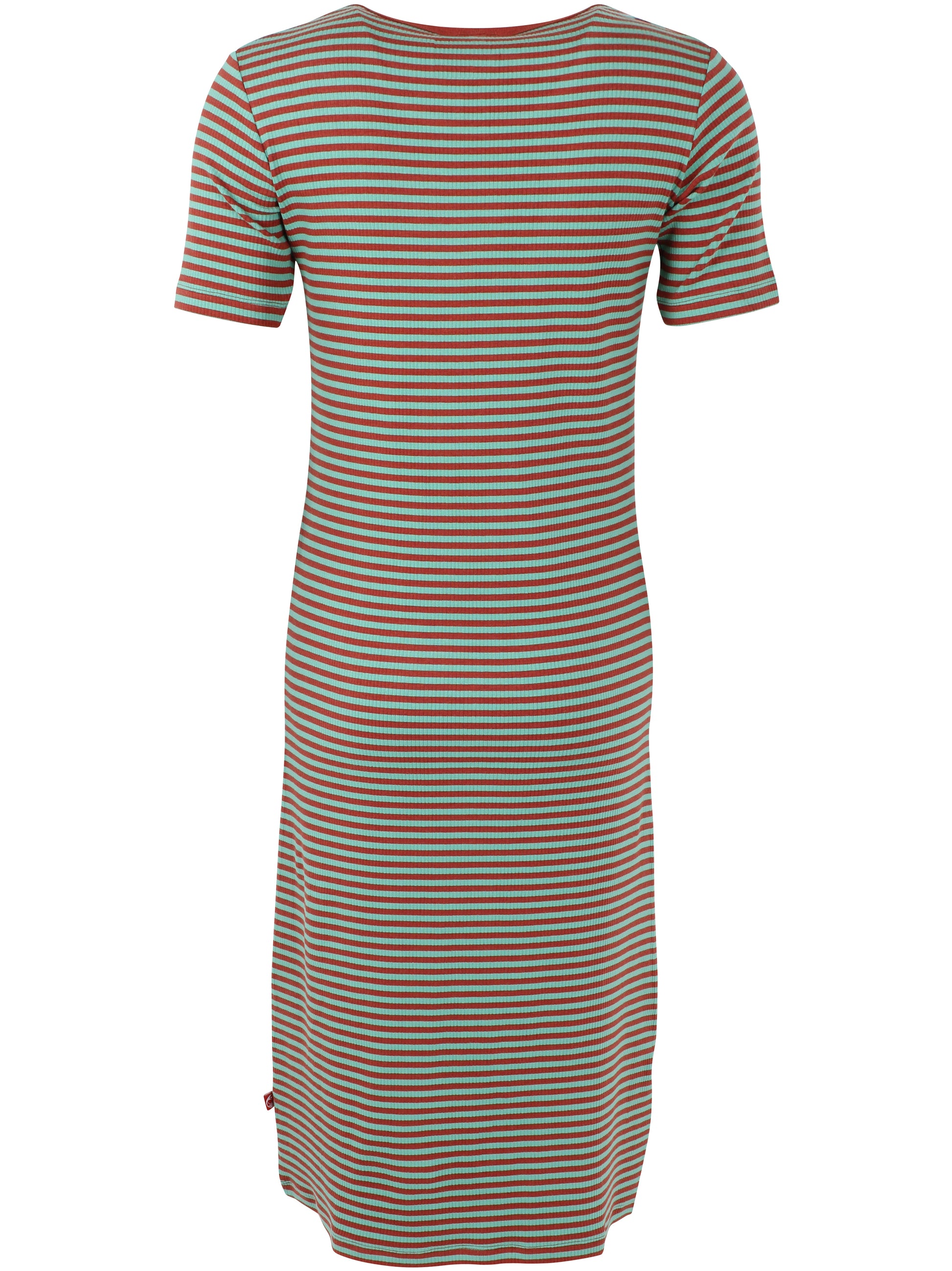 Damen Kleid kurzarm mit Ringeln in mint und rost aus schwerer Rib-Qualität Baumwolle.