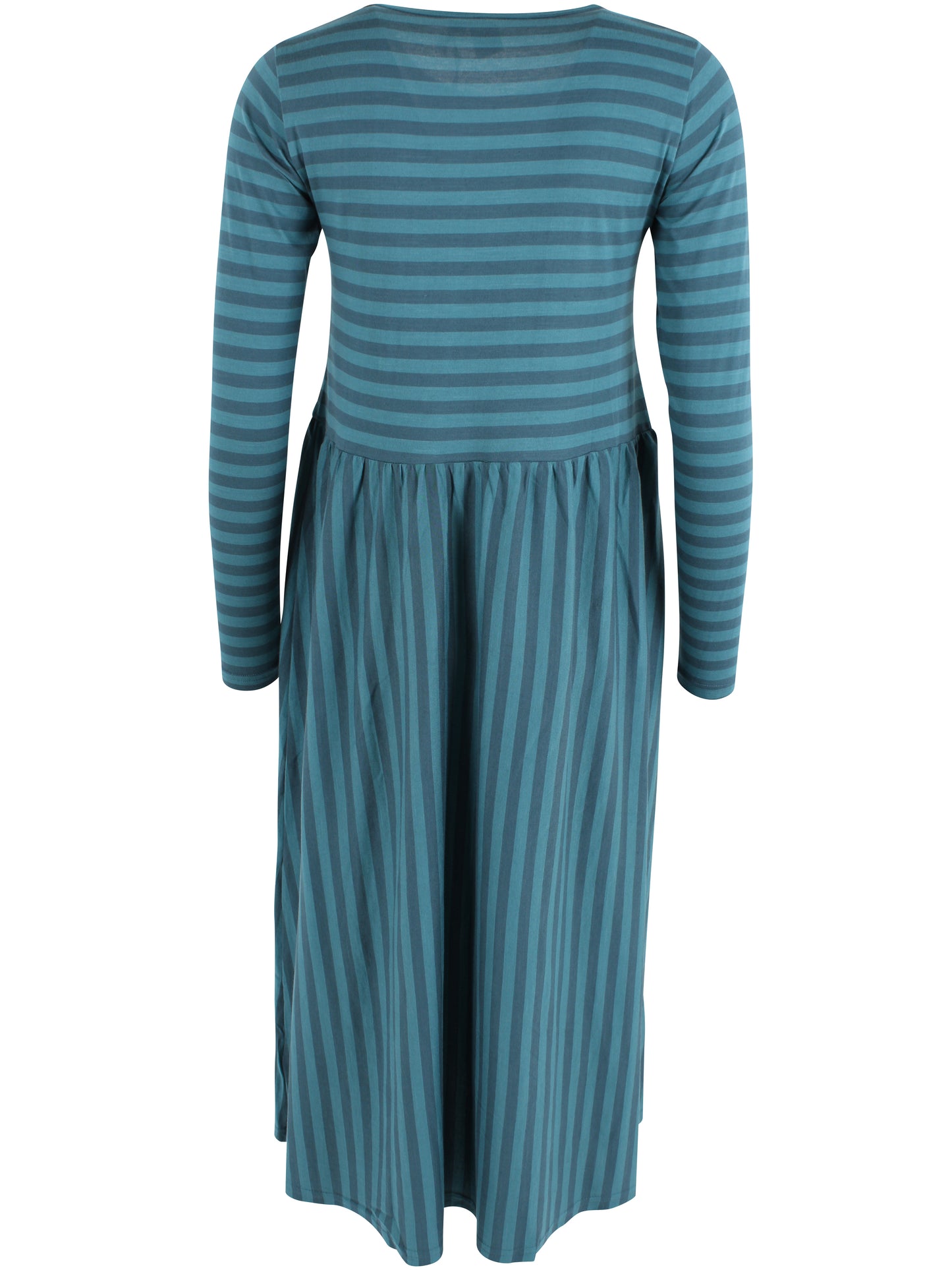Jersey Ringelkleid mit langen Ärmeln von Danefae, blau und türkis.