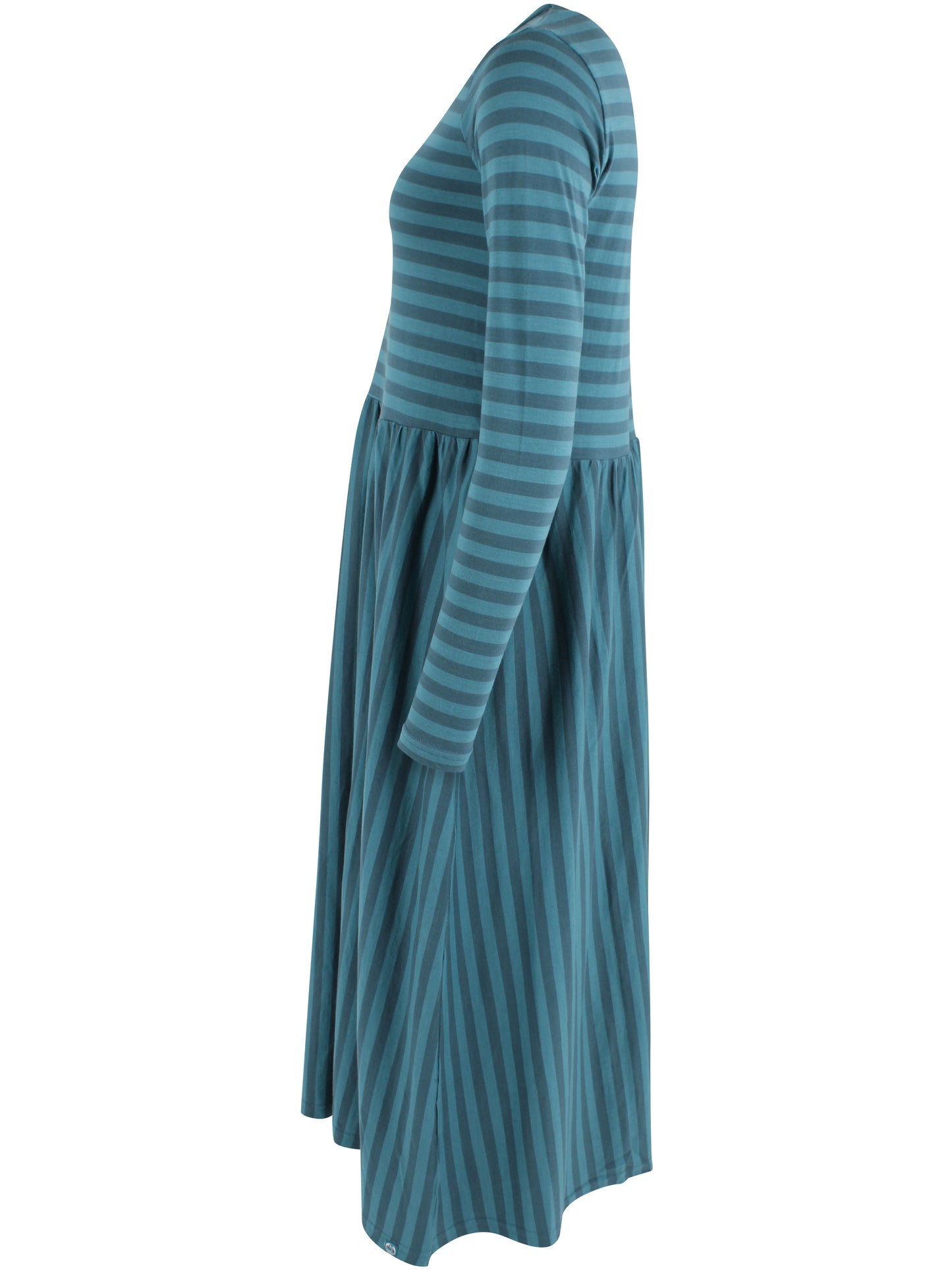 Jersey Ringelkleid mit langen Ärmeln von Danefae, blau und türkis.