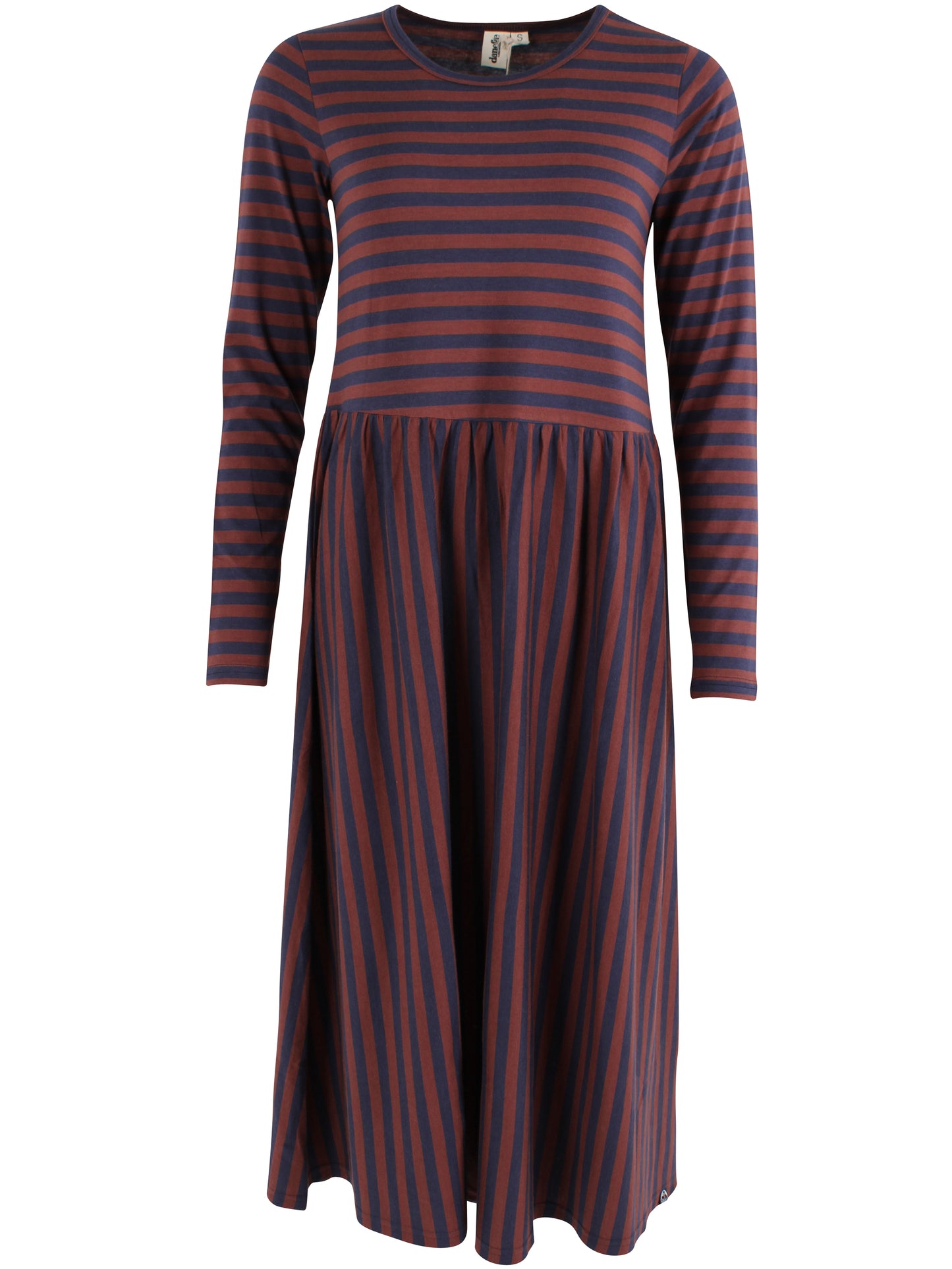 Jersey Ringelkleid mit langen Ärmeln von Danefae, blau und bordeau.