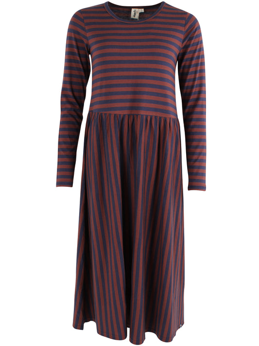 Jersey Ringelkleid mit langen Ärmeln von Danefae, blau und bordeau.