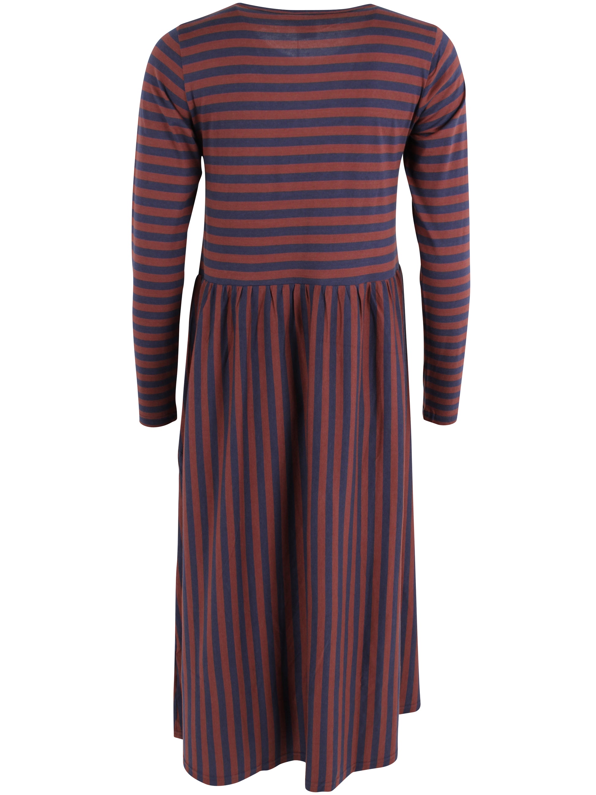 Jersey Ringelkleid mit langen Ärmeln von Danefae, blau und bordeau.