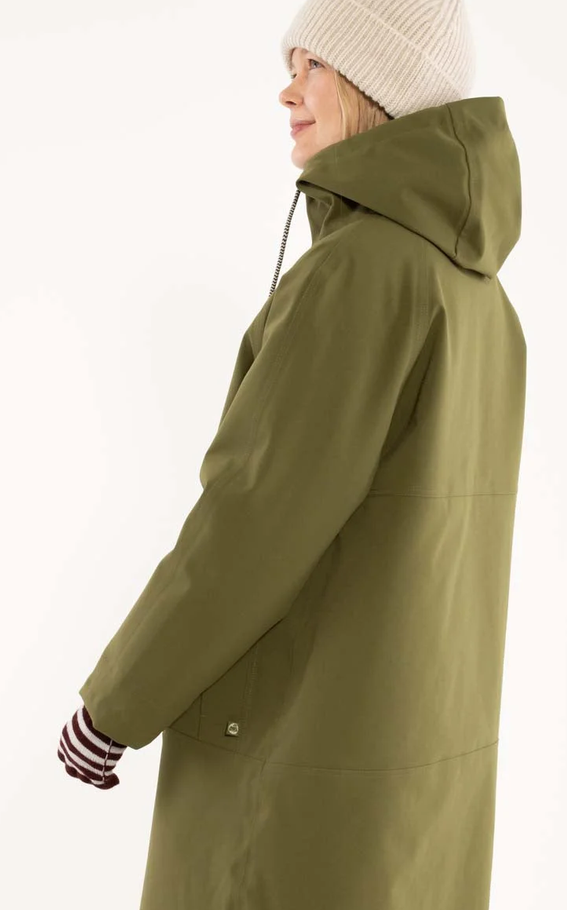 Wintermantel im Lagenlook Multifunktional mit abknöpfbarem Futtermantel und regendichtem Außenmantel, toller Allrounder in zeitlosem Oliv.