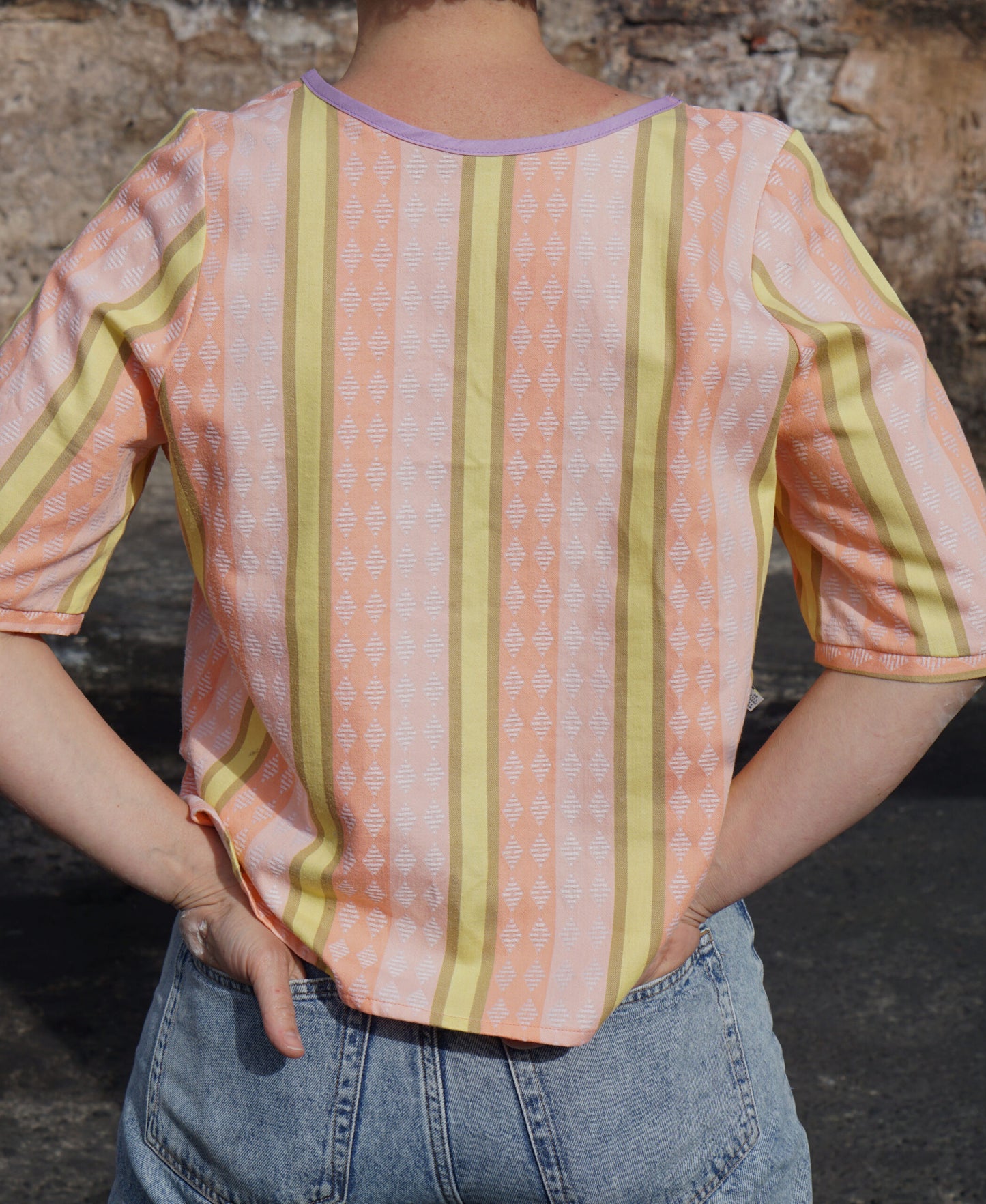 Bluse aus RETRO Damast lachs/gelb LIMITED von Fräulein Prusselise