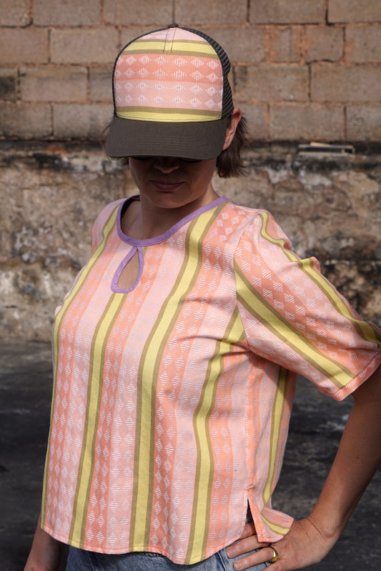 Blouse made of RETRO damask salmon/yellow LIMITED by Fräulein Prusselise