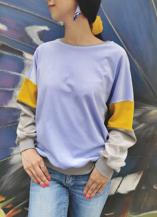 Weiches Organic Nicky Sweatshirt für Damen mit retro Colourblock Streifen am Ärmel.
