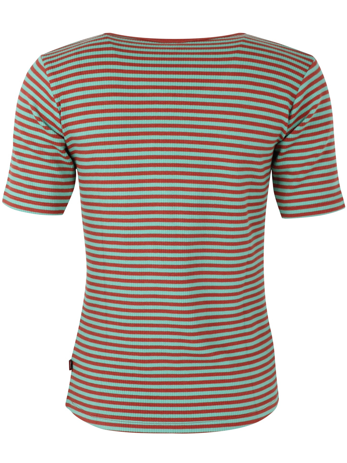 Damen Shirt kurzarm mit Ringeln in mint und rost aus schwerer Rib-Qualität Baumwolle.