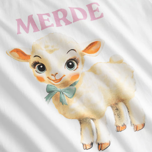 Merde T-Shirt loose fit in weiss mit Lamm von Dedicated