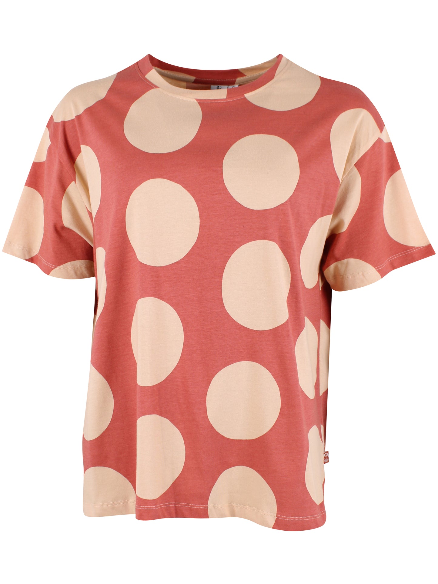 Boxy T-Shirt mit maxidot Print allover in altrot und beige, weite Loosefit Form.