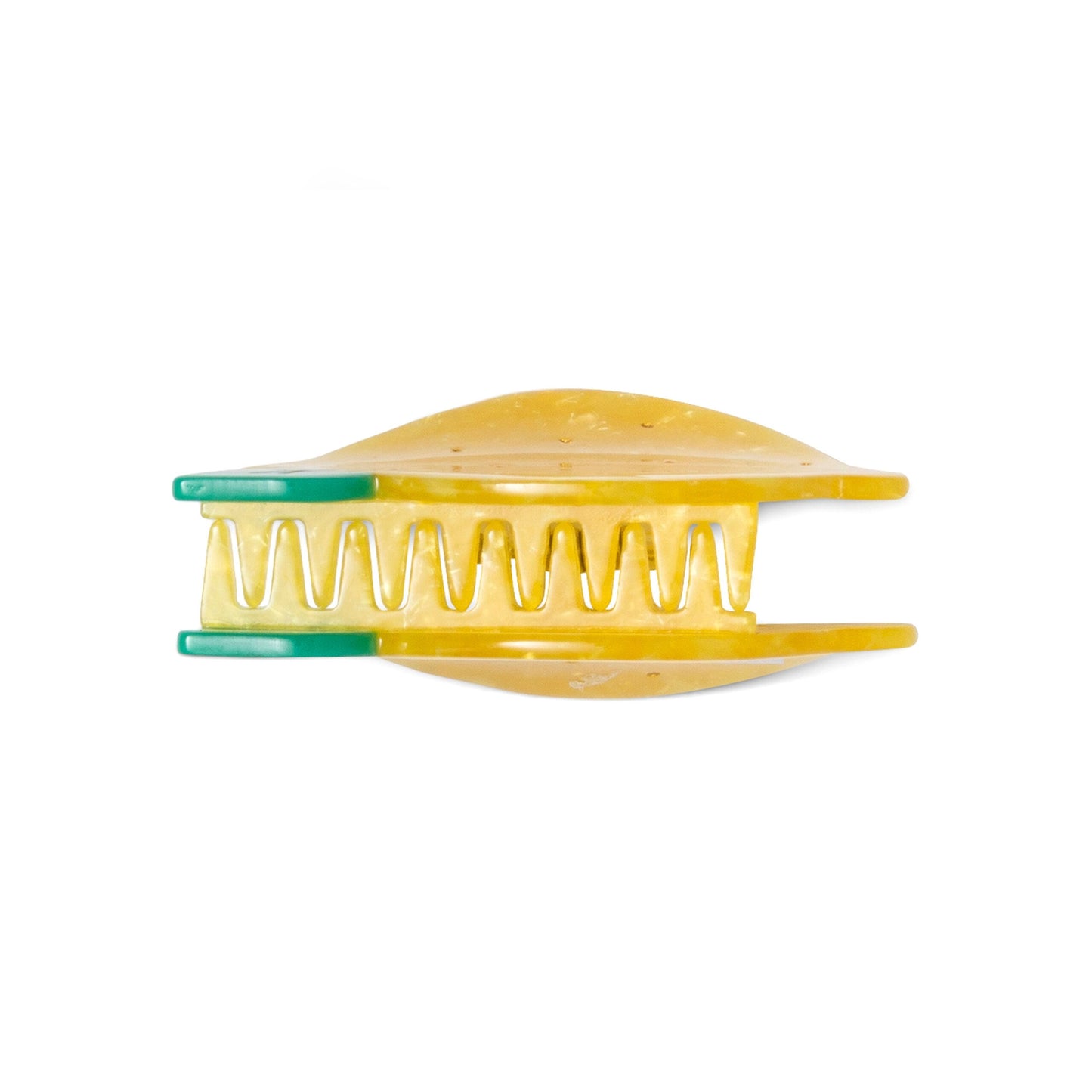 Frische gelbe Zitronen Haarspange aus Zellulose Acetat mit schimmernder Struktur 