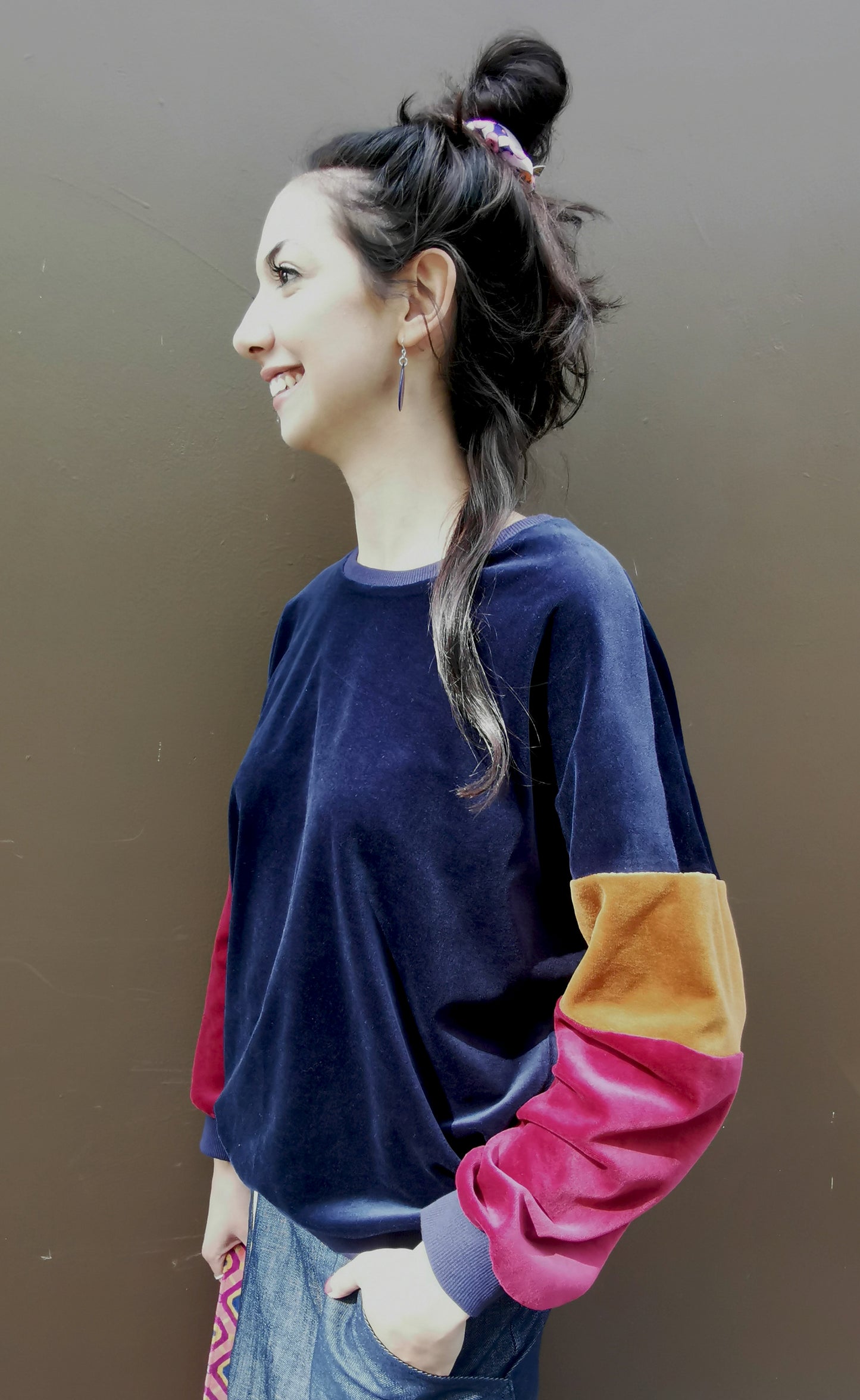 Nicky Sweater Colourblock in den Farben dunkelblau/zimt/bordeau von Fräulein Prusselise