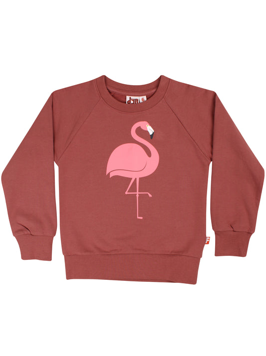 Kinder Sweatshirt mit Bündchen in klassischer Passform mit Flamingo Druck.