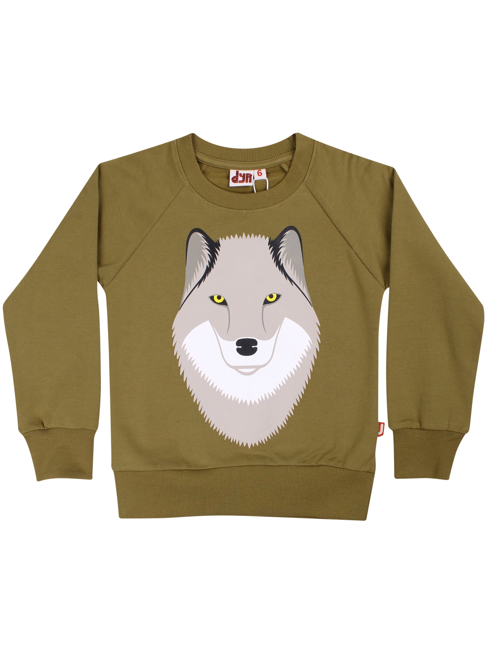 Kindersweatshirt mi Wolfdruck der Firma DYR in Olive