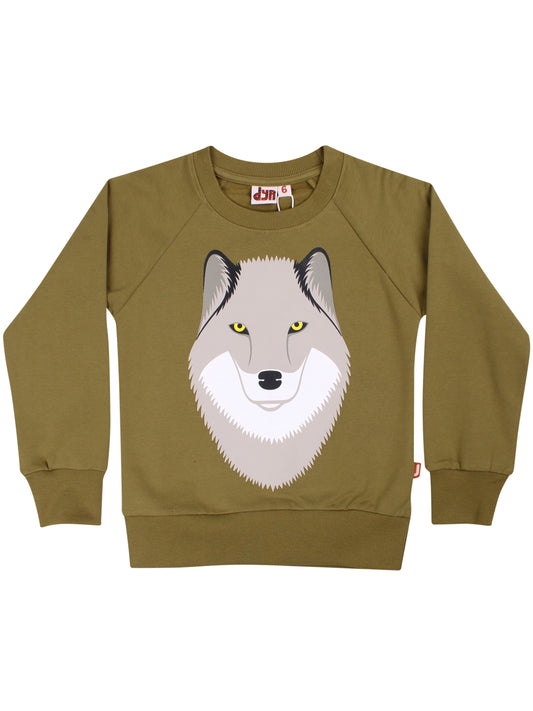 Kindersweatshirt mi Wolfdruck der Firma DYR in Olive