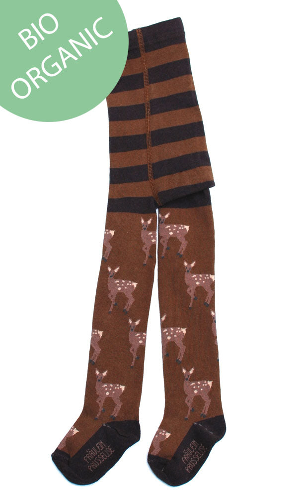 Kinderstrumpfhose mit Rehkitz in Brauntönen, süß und verspielt mit Streifen im Bauchbereich.