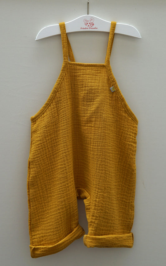 Dungarees made of muslin with tie straps yellow by Fäulein Prusselise