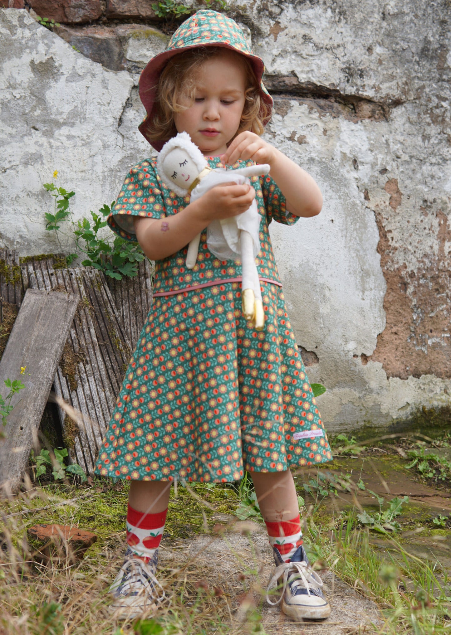 Kinder Schwing Kleid retro Blume